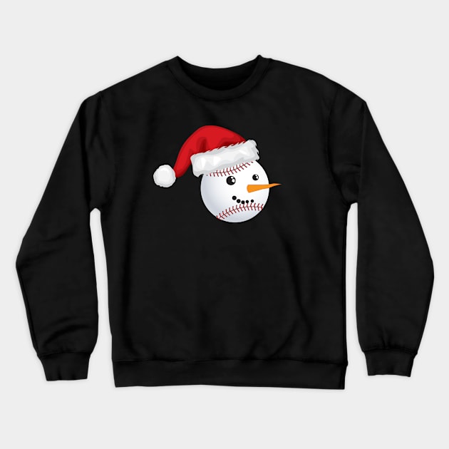 Baseball Santa Hat Snowman Face Crewneck Sweatshirt by amitsurti